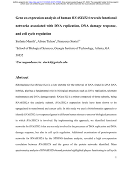 Gene Co-Expression Analysis of Human RNASEH2A Reveals Functional