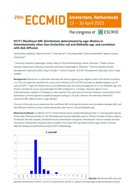 P2771 Mecillinam MIC Distributions Determinated by Agar Dilution in Enterobacterales Other Than Escherichia Coli and Klebsiella Spp