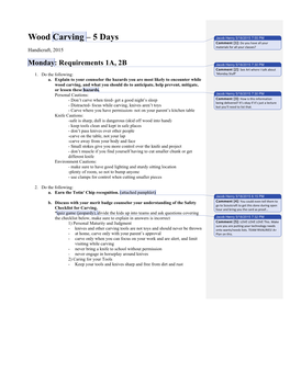 Wood Carving – 5 Days Jacob Henry � 5/18/2015 7:55 PM Comment [1]: Do You Have All Your Materials for All Your Classes? Handicraft, 2015