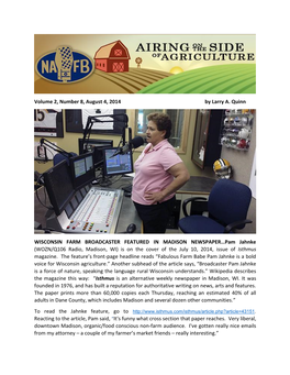 Pam Jahnke (WOZN/Q106 Radio, Madison, WI) Is on the Cover of the July 10, 2014, Issue of Isthmus Magazine