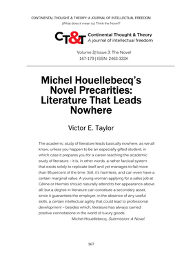 Michel Houellebecq's Novel Precarities: Literature That Leads