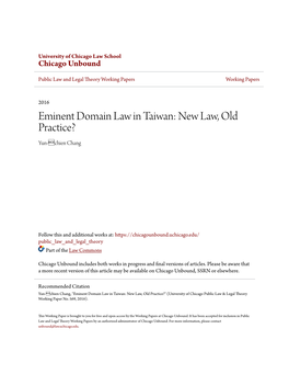 Eminent Domain Law in Taiwan: New Law, Old Practice? Yun-Chien Chang