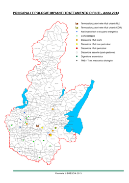 PRINCIPALI TIPOLOGIE IMPIANTI TRATTAMENTO RIFIUTI - Anno 2013