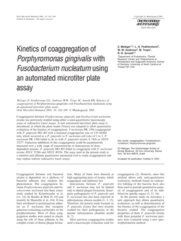 Porphyromonas Gingivalis with Fusobacterium Nucleatum Using an Automated Microtiter Plate Assay