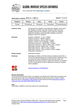 Nephrolepis Cordifolia Global Invasive Species Database (GISD)