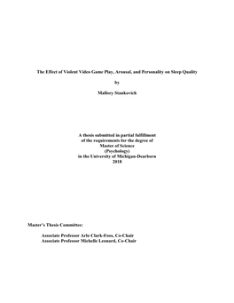 The Effect of Violent Video Game Play, Arousal, and Personality on Sleep Quality