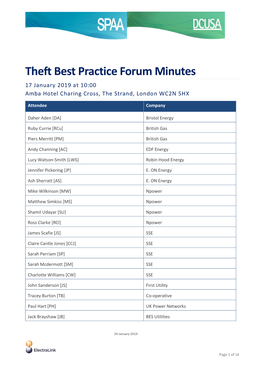 Theft Best Practice Forum Minutes 17 January 2019 at 10:00 Amba Hotel Charing Cross, the Strand, London WC2N 5HX