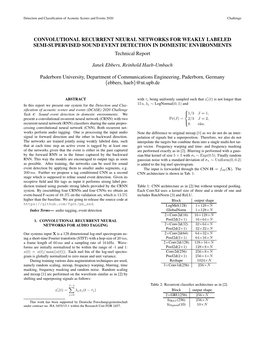 CONVOLUTIONAL RECURRENT NEURAL NETWORKS for WEAKLY LABELED SEMI-SUPERVISED SOUND EVENT DETECTION in DOMESTIC ENVIRONMENTS Technical Report