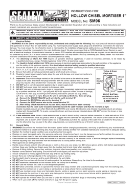 Hollow Chisel Mortiser 1” MODEL No: Sm96 Thank You for Purchasing a Sealey Product