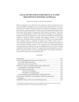 Legal Duties for Environmental Water Provisions in Western Australia