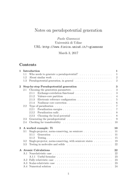 Notes on Pseudopotential Generation