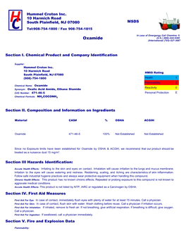 Oxamide (U.S.) (800)-424-9300 DATA Sheet (International) (703)-527-3887