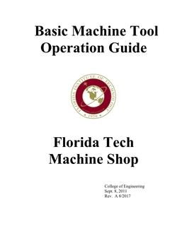 Basic Machine Tool Operation Guide Florida Tech Machine Shop