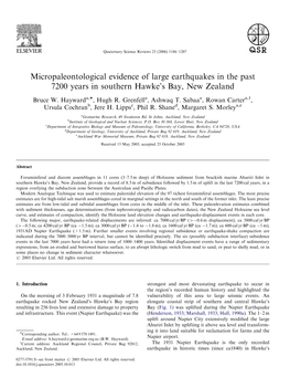 Micropaleontological Evidence of Large Earthquakes in the Past 7200 Years in Southern Hawke’S Bay, New Zealand