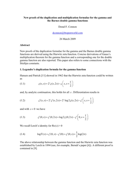 Duplication Formulae for the Gamma and Double