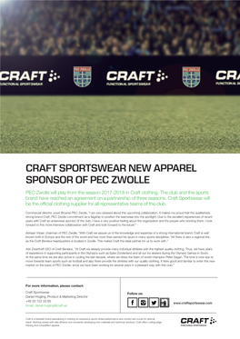 Craft Sportswear New Apparel Sponsor of Pec Zwolle
