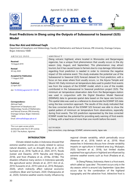 Frost Predictions in Dieng Using the Outputs of Subseasonal to Seasonal (S2S) Model