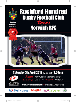 Rochford Hundred Rugby Football Club London Division 2 Versus North East