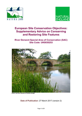 River Derwent SAC Conservation Objectives Supplementary Advice