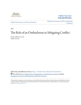 The Role of an Ombudsman in Mitigating Conflict Evelyn Addison-Laurie Walden University