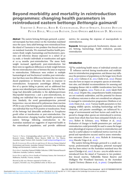 Beyond Morbidity and Mortality in Reintroduction Programmes: Changing Health Parameters in Reintroduced Eastern Bettongs Bettongia Gaimardi