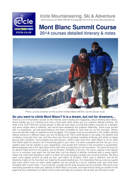 Mont Blanc Summit Course 2014 Courses Detailed Itinerary & Notes