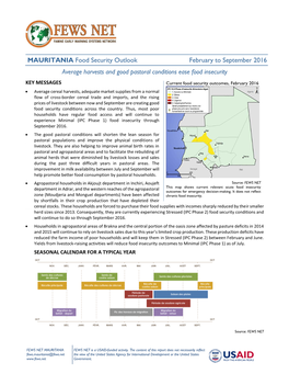 MAURITANIA Food Security Outlook February to September 2016