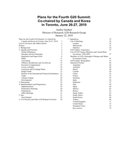 Plans for the Fourth G20 Summit: Co-Chaired by Canada and Korea