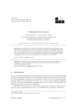 S-Topological Vector Spaces 1. Introduction