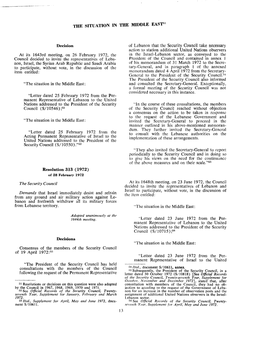 THE SITUATION in the MIDDLE EAST of Lebanon That the Security