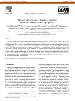 Defensin-Rich Granules of Human Neutrophils: Characterization of Secretory Properties