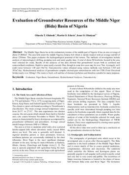 Evaluation of Groundwater Resources of the Middle Niger (Bida) Basin of Nigeria