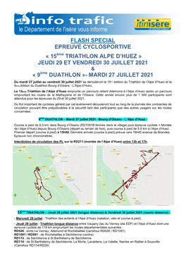 JEUDI 29 ET VENDREDI 30 JUILLET 2021 « 9Ème DUATHLON