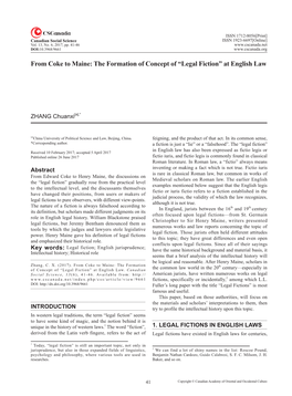 From Coke to Maine: the Formation of Concept of “Legal Fiction” at English Law