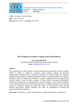 The Evolution of Culture Concept in the Social History