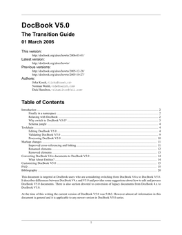 Docbook V5.0 the Transition Guide 01 March 2006