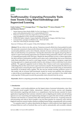 Computing Personality Traits from Tweets Using Word Embeddings and Supervised Learning