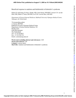 Beneficial Response to Anakinra and Thalidomide in Schnitzler's Syndrome