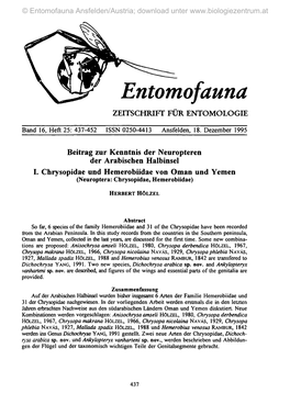 Beitrag Zur Kenntnis Der Neuropteren Der Arabischen Halbinsel I