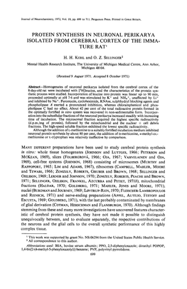 Protein Synthesis in Neuronal Perikarya Isolated from Cerebral Cortex of the Imma- Ture Rat1