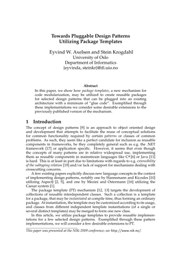Towards Pluggable Design Patterns Utilizing Package Templates Eyvind
