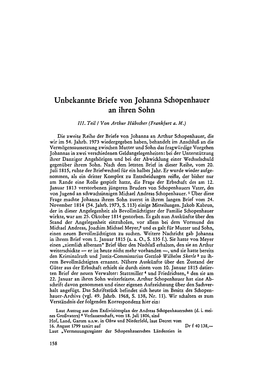 Unbekannte Briefe Von Johanna Schopenhauer an Ihren Sohn