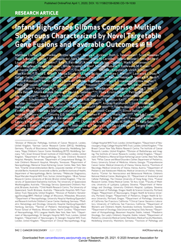 Infant High-Grade Gliomas Comprise Multiple Subgroups Characterized by Novel Targetable Gene Fusions and Favorable Outcomes