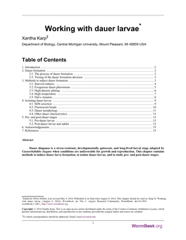 Working with Dauer Larvae* Xantha Karp§ Department of Biology, Central Michigan University, Mount Pleasant, MI 48859 USA