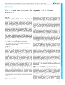 Citron Kinase – Renaissance of a Neglected Mitotic Kinase Pier Paolo D’Avino