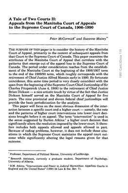 A Tale of Two Courts II: Appeals from the Manitoba Court of Appeals to the Supreme Court of Canada, 1906-1990