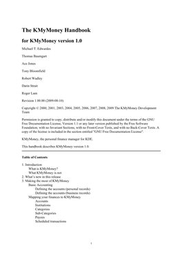 The Kmymoney Handbook for Kmymoney Version 1.0
