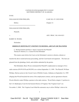 1 Case 09-01021 Doc 28 Filed 10/26/09 Entered 10/26/09 16:26:11