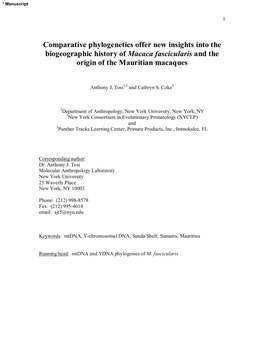 Comparative Phylogenetics Offer New Insights Into the Biogeographic History of Macaca Fascicularis and the Origin of the Mauritian Macaques