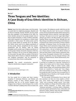 A Case Study of Ersu Ethnic Identities in Sichuan, China